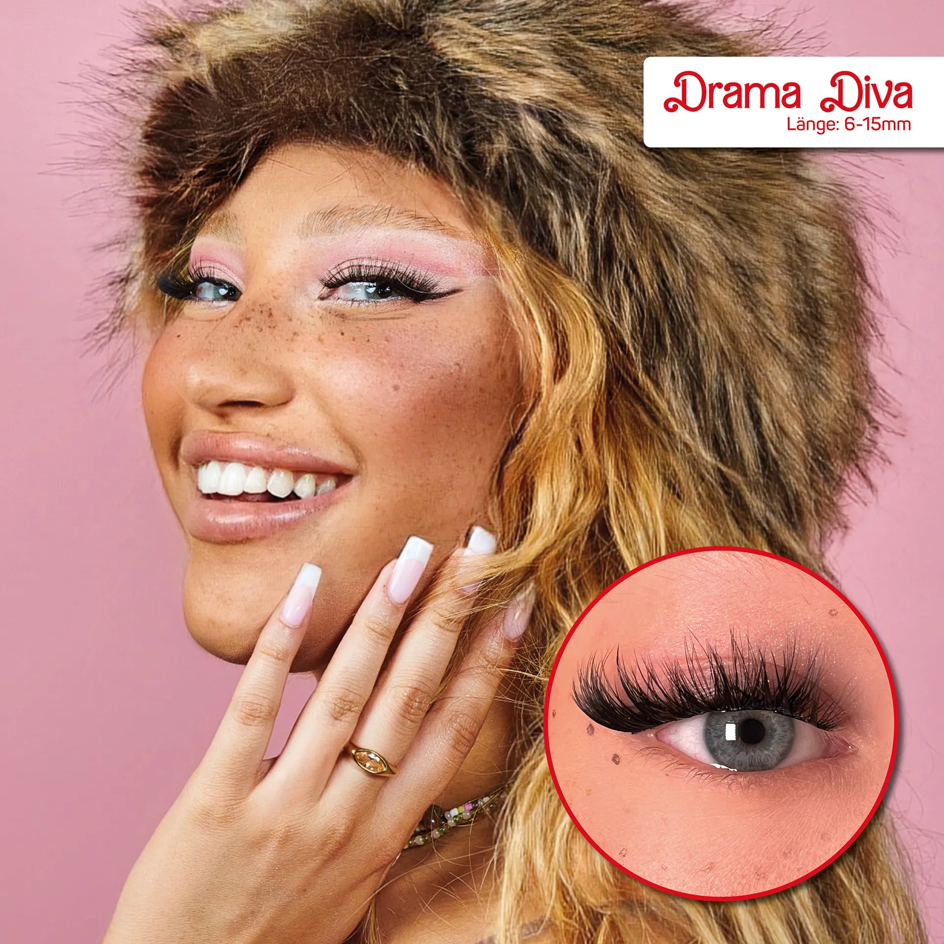 Drama Diva DIY Lash-Extensions getragen für einen starken voluminösen Augenaufschlag