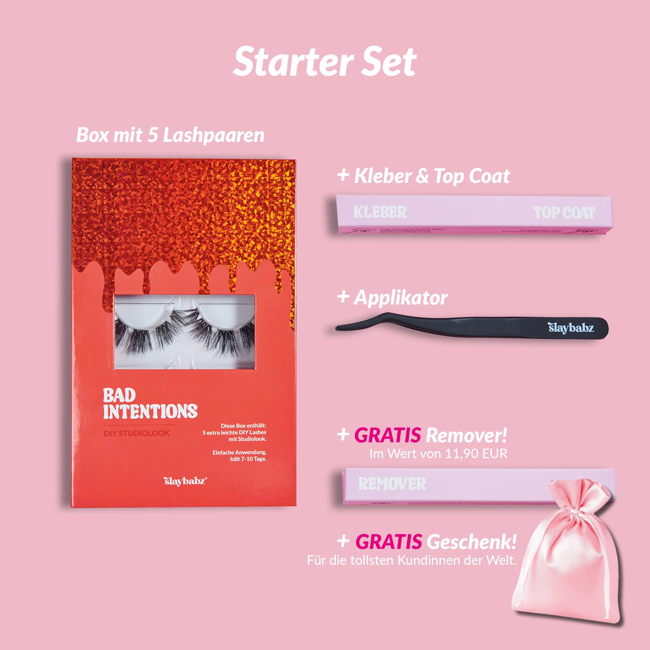 Slaybabz Starter Set mit Bad Intentions DIY Lash-Extensions, Kleber, Applikator und Remover