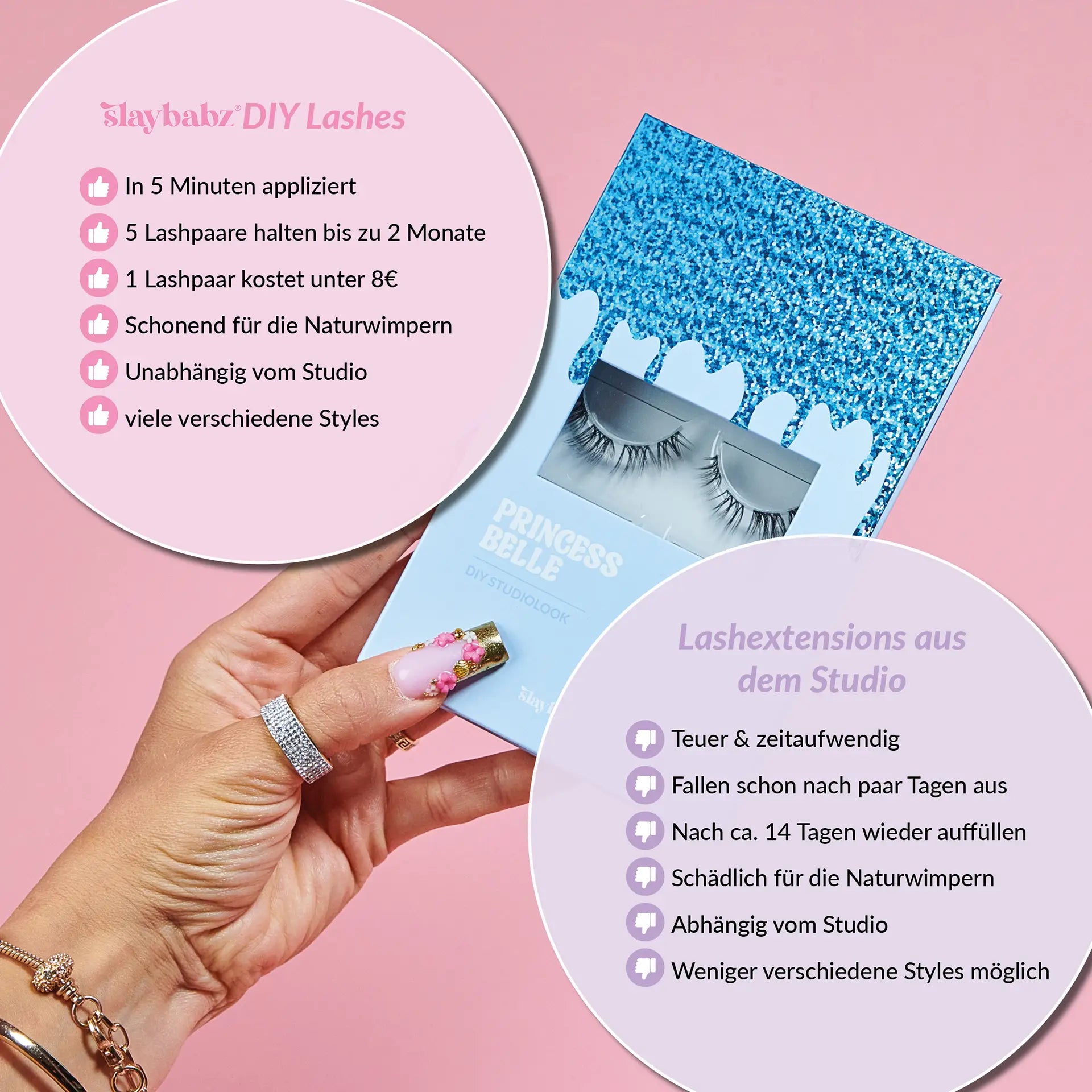 Vergleich von Lash-Extensions aus dem Studio und Slaybabz Pretty Princess Belle DIY Lash-Extensions