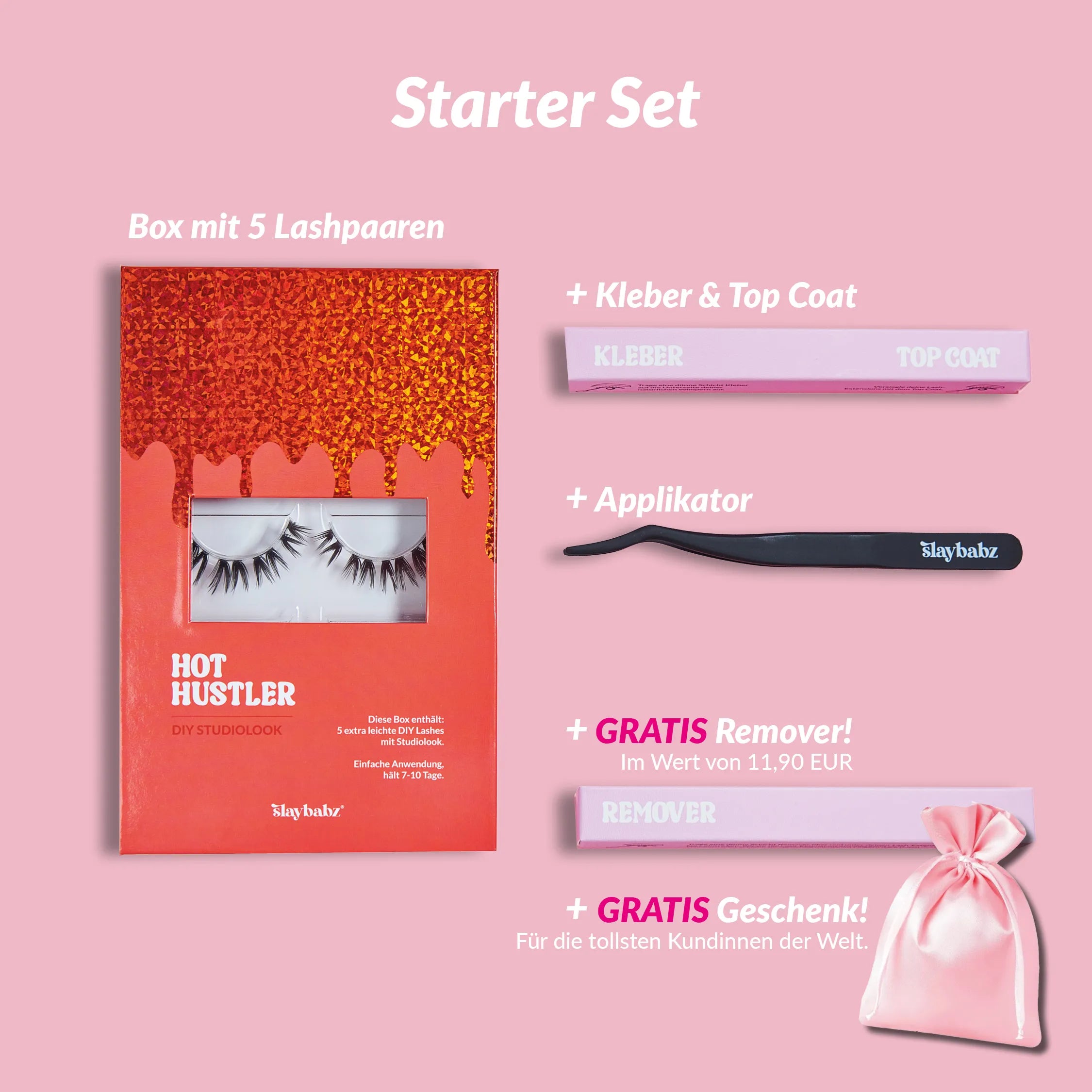 Slaybabz Starter Set mit Hot Hustler DIY Lash-Extensions, Kleber, Applikator und Remover