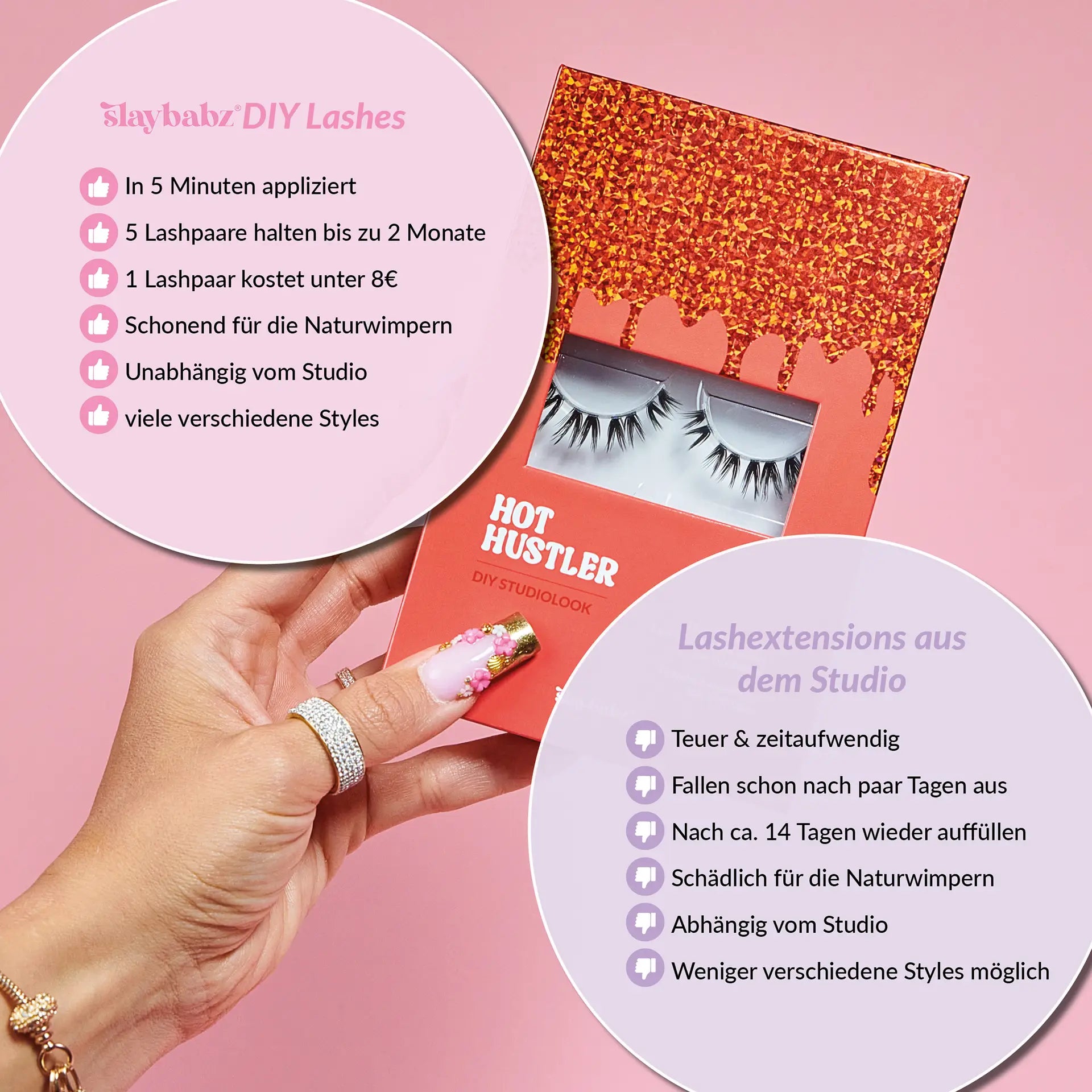 Vergleich von Lash-Extensions aus dem Studio und Slaybabz Hot Hustler DIY Lash-Extensions