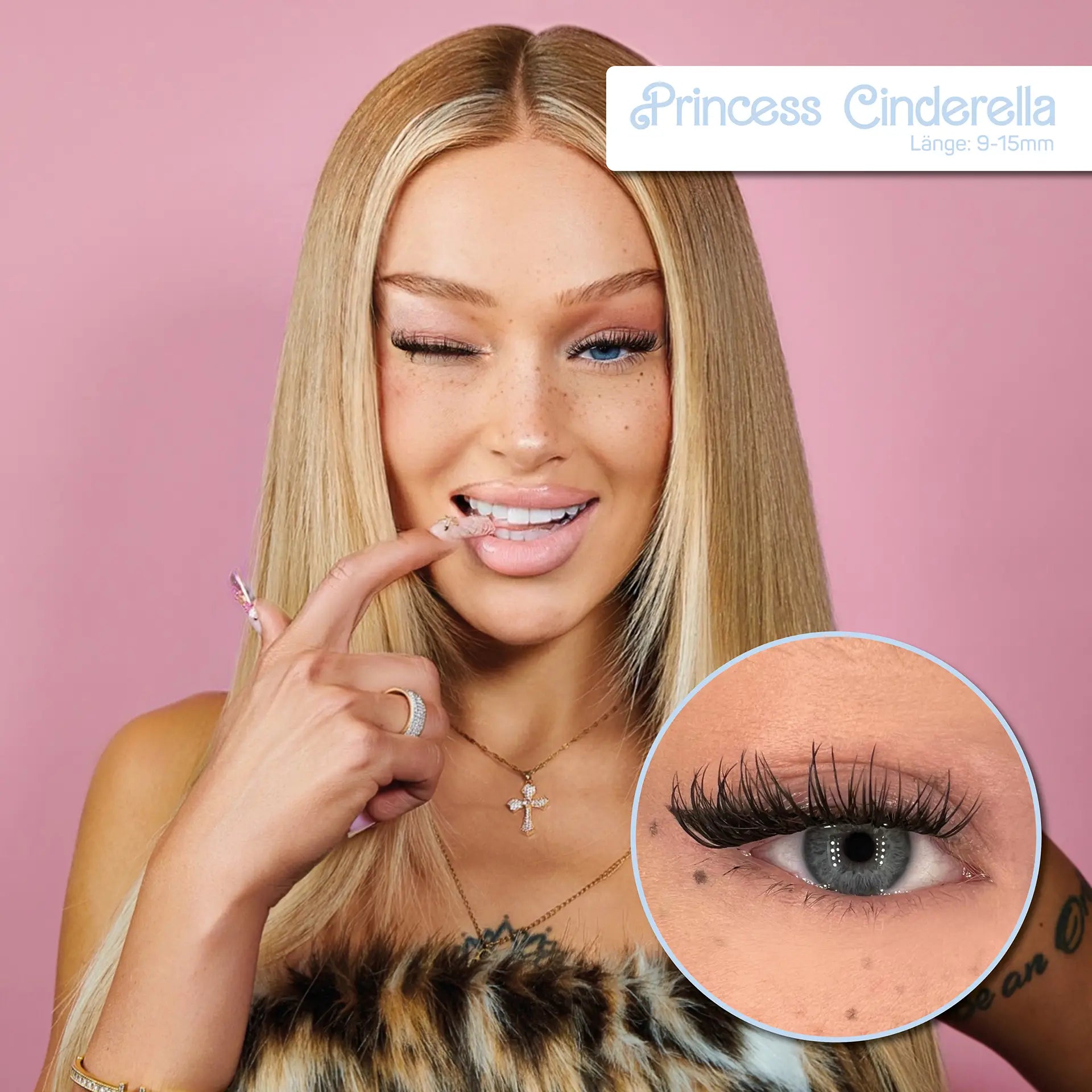 Model mit Pretty Princess Cinderella DIY Lash-Extensions und Slaybabz Produktbox für einen harmonischen Lash-Look