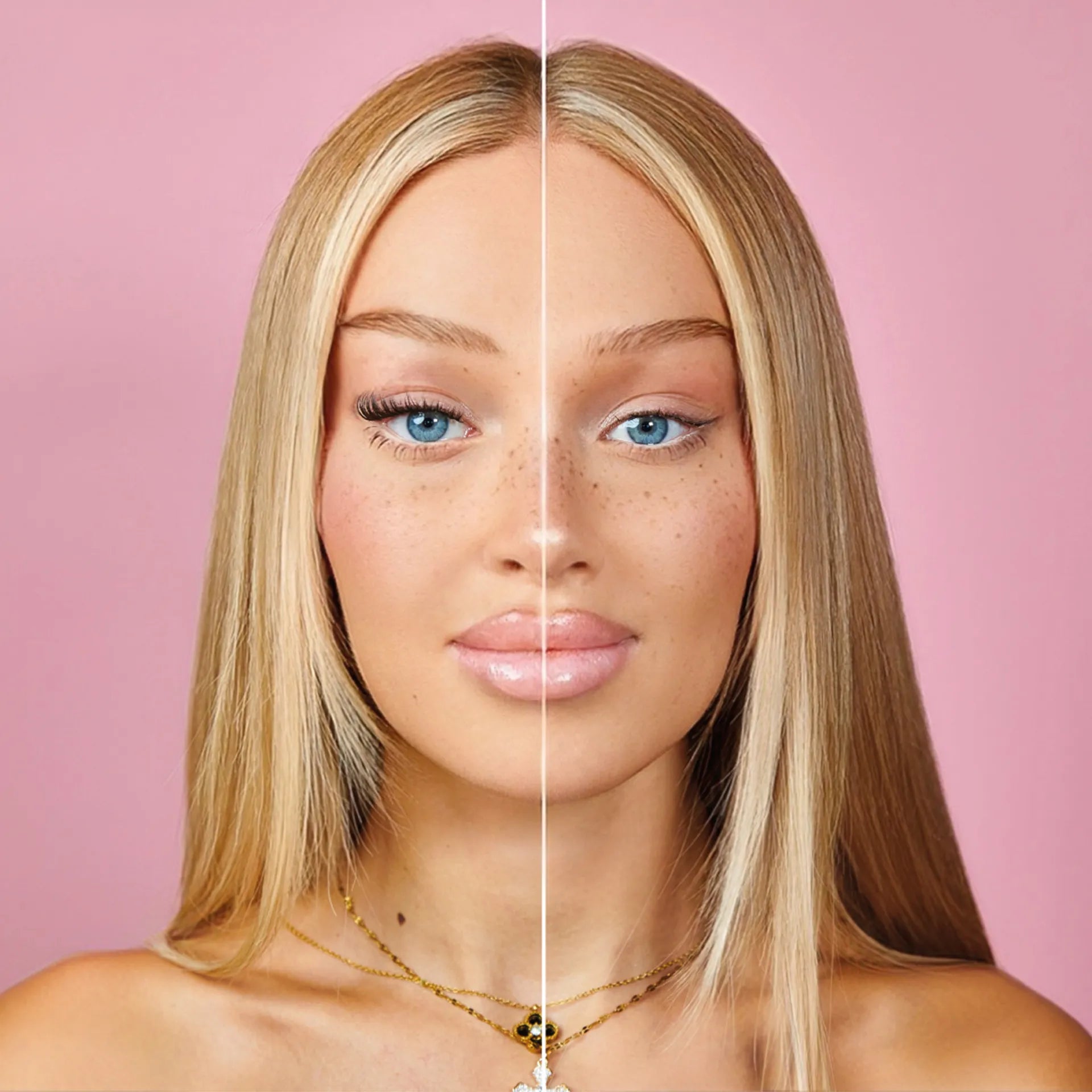 Vorher-Nachher Vergleich mit Pretty Princess Belle DIY Lash-Extensions von Slaybabz
