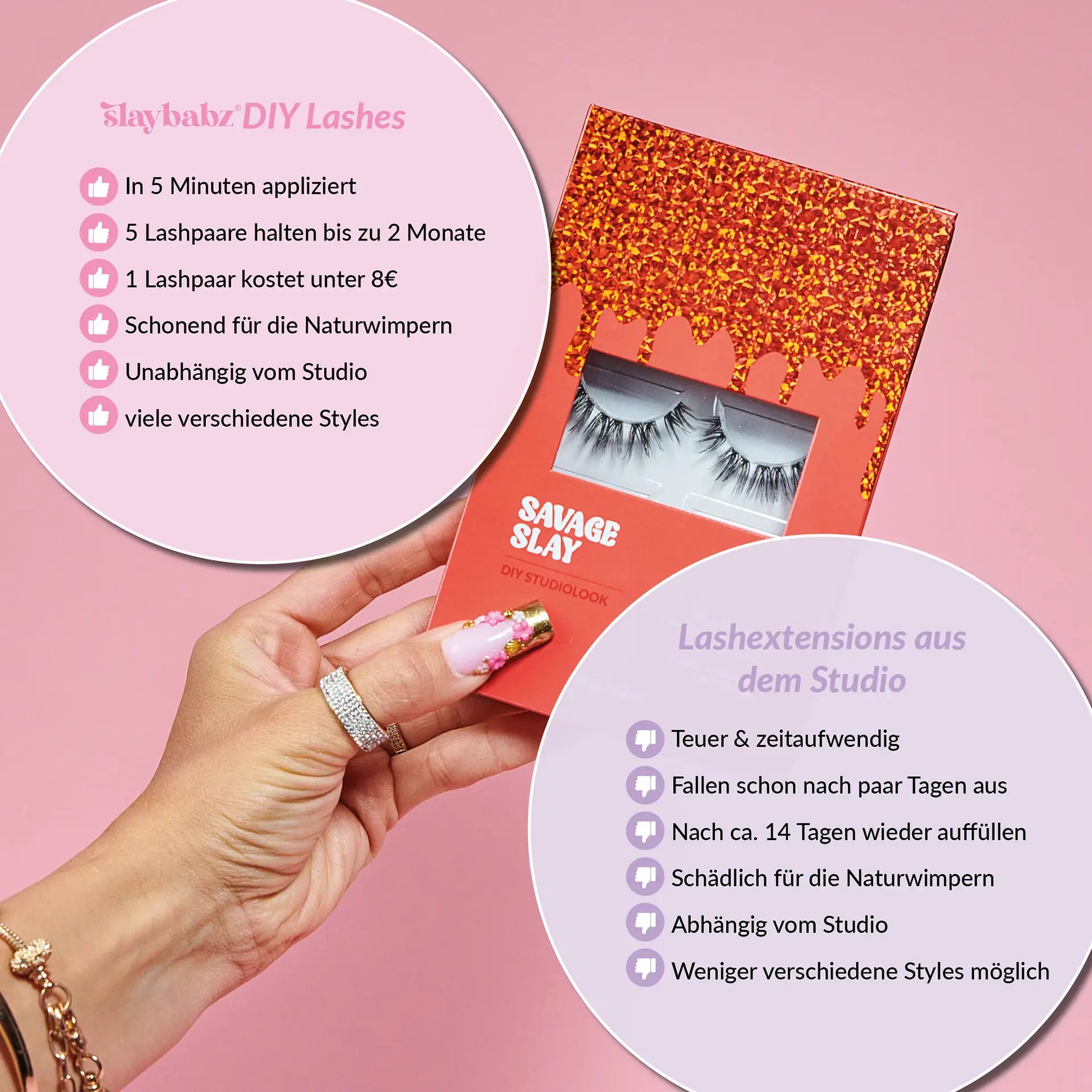 Vergleich von Lash-Extensions aus dem Studio und Slaybabz Savage Slay DIY Lash-Extensions