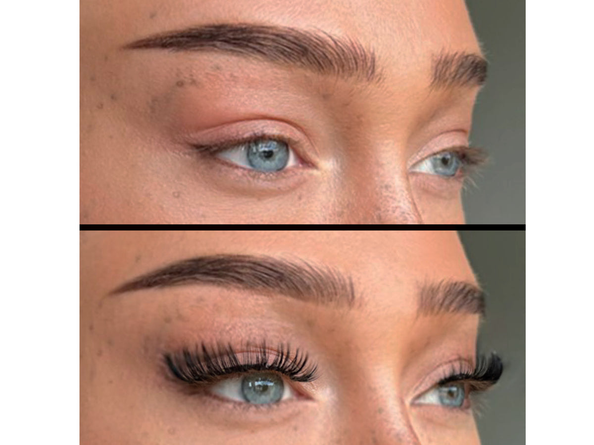 Vorher-Nachher Ergebnis mit Mary Strip Lashes von Slaybabz für einen Cat-Eye Effekt