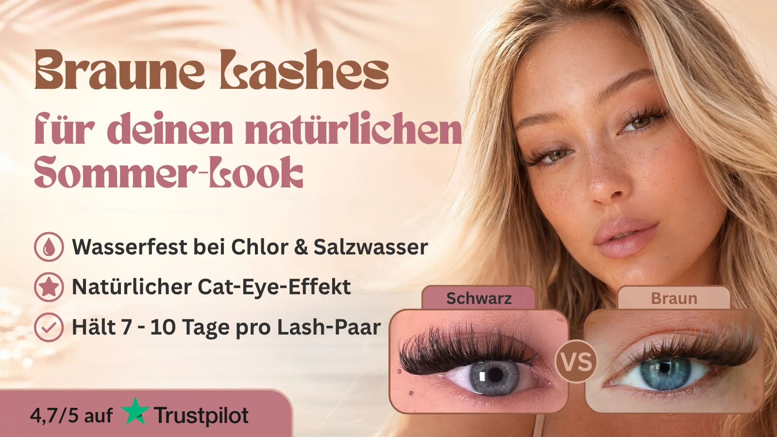 Slaybabz braune DIY Lash-Extensions im Vergleich zu schwarzen Lashes für einen natürlichen Sommer-Look
