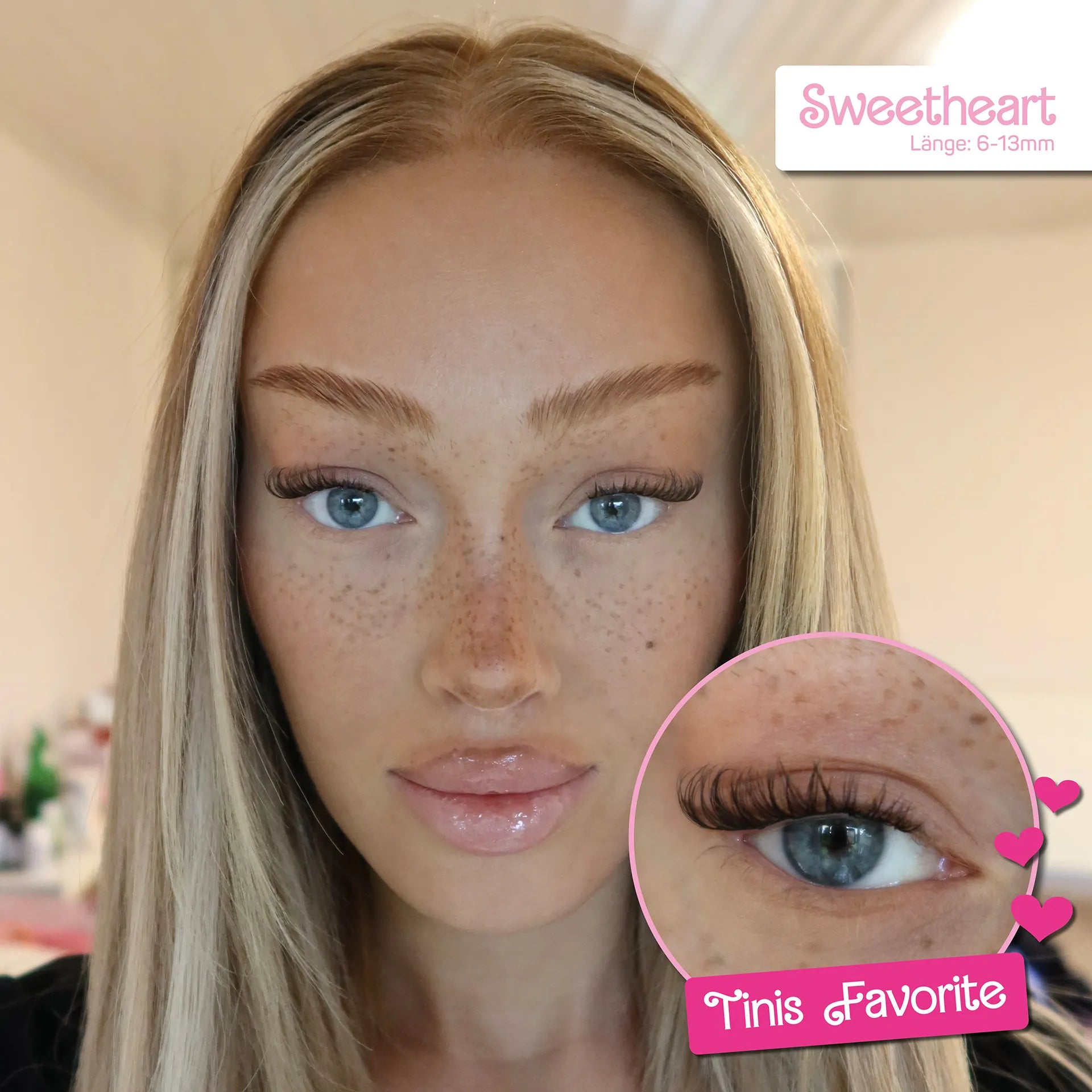 Model trägt Sweetheart DIY Lash-Extensions für einen dezenten romantischen Lash-Look