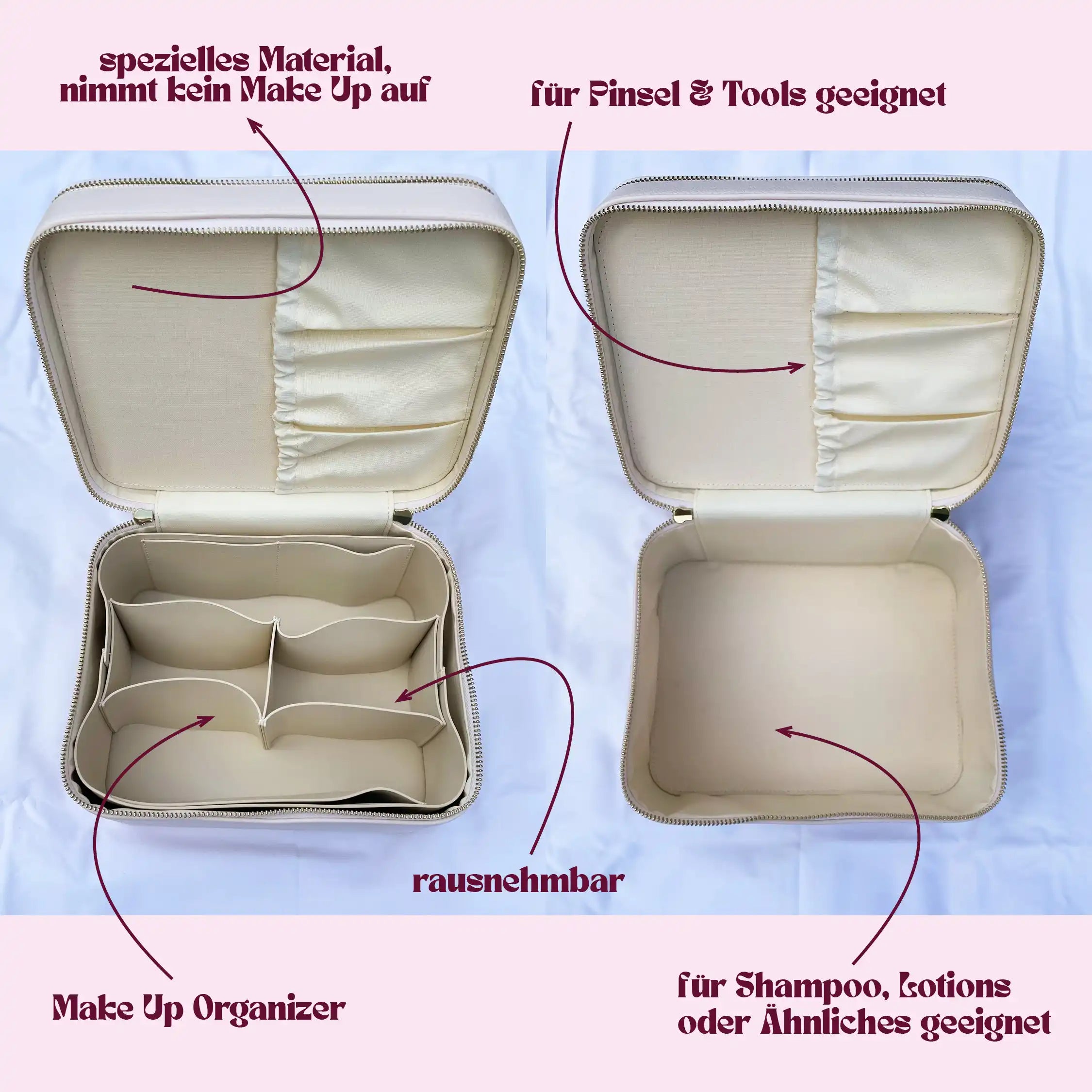 Duo Beauty Case in drei Farben mit Produktvorteilen